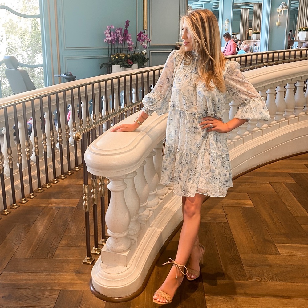 Blue Floral Long Sleeve Dress